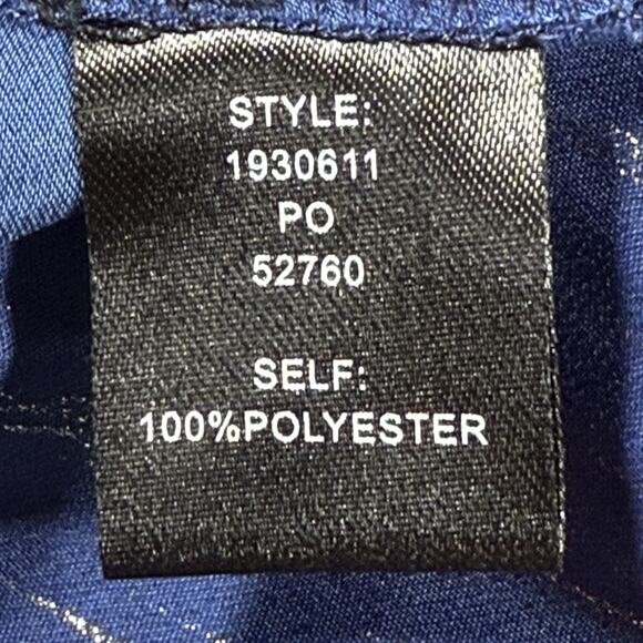 Current Air Navy and Silvery Shimmer Ruffled Sleeve Blouse Top Sz M V Neck HiLo - Picture 12 of 13